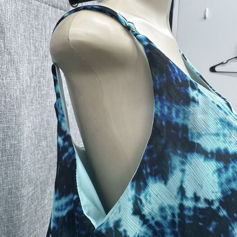 Faded Glory XL Flounce Top Maxi Dress Blue Black Tropical 16-18 Tie Dye Boho - Picture 5 of 9